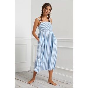 Anthropologie ZINNIA MIDI DRESS blue white stripes sundress size medium NWOT